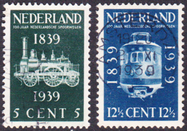 NVPH  325/326  ''100 jaar spoorwegen in Nederland'' 1939 Gebruikt