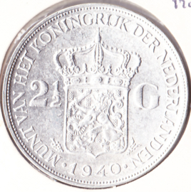 2,50 gulden zilver 1940 Koningin Wilhelmina  Pracht+