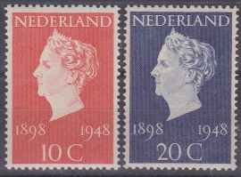 NVPH  504-505 Regeringsjubileum Koningin Wilhelmina  1948 Postfris cataloguswaarde: 2,50  