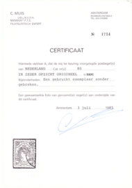 NVPH   80 Koningin Wilhelmina Gebruikt met certificaat C. Muis Cataloguswaarde 750.00 