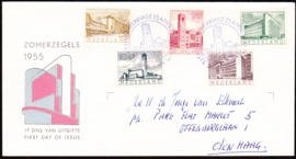 FDC E21 Zomerzegels 1955 geschreven adres met open klep