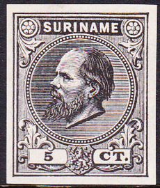 Suriname Proef 3 van de 5 Ct. Willem III zoals uitgegeven zonder gom