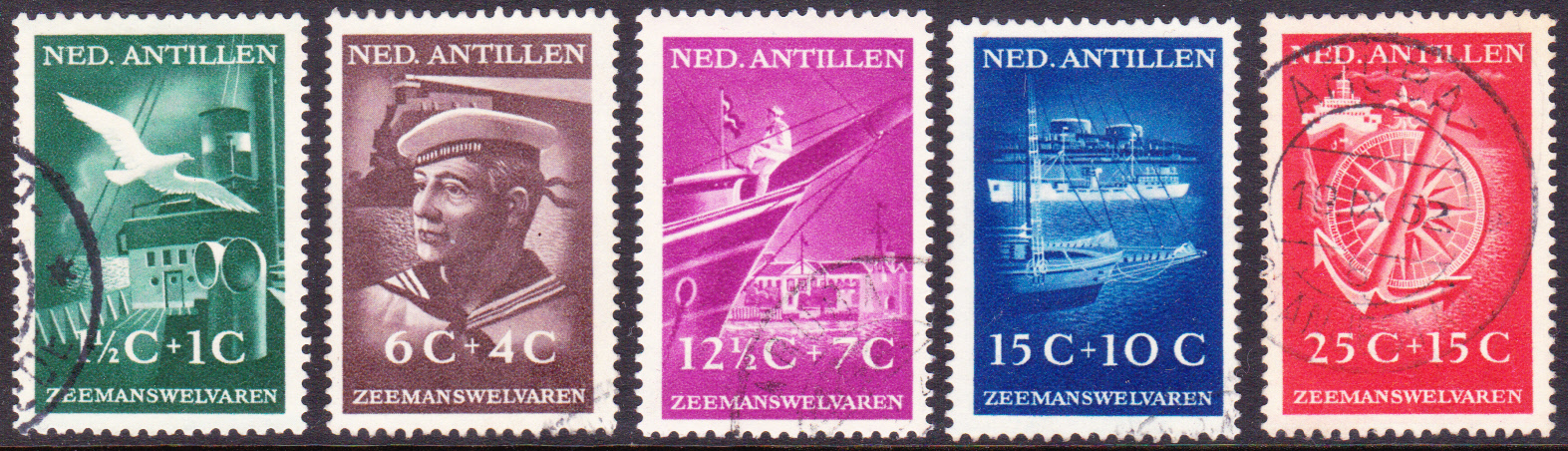 NVPH 239-243 Zeemanswelvaren 1952 gestempeld