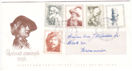 FDC E25a  Rembrandt Zomerzegels 1956 ''MET ADRESLIJNTJES'' Beschreven met dichte klep