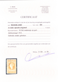 NVPH  101  De 10 Gulden Jubileumzegel gebruikt  Cataloguswaarde  900,00