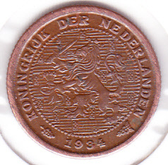 Halve cent 1934 Koningin Wilhelmina   (FDC)