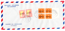 Untea 1 (1e druk) en Untea 2 ct uit de 2e druk in paar en in blok van 4  op luchtpostcover