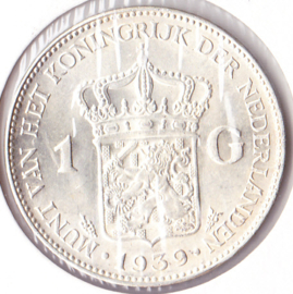 Nederland 1 gulden Zilver 1939 Koningin Wilhelmina Pracht++