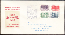 FDC E10 honderd jaar postzegels 1952 met adres en dichte klep