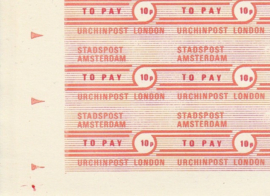 Compleet ongetand proefvel Urchinpost Londen / Amsterdam to pay 10p