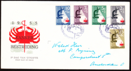 FDC E23 Kankerbestrijding 1955 Geschreven adres met dichte klep