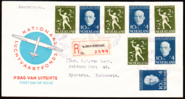 FDC E18 Nationaal luchtvaartfonds 1954 met 4 serie frankering, Getypt adres met dichte klep