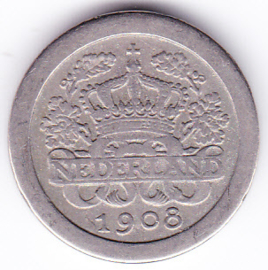 5 cent rond 1908     (zeer fraai+)