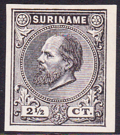 Suriname Proef 1 van de 2½ Ct. Willem III zoals uitgegeven zonder gom