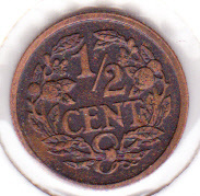 Halve cent 1928 Koningin Wilhelmina   (Zf)
