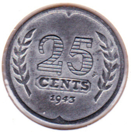 25 cent zink 1943 (Pracht) met originele patinalaag