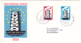 FDC E27 ''Europazegels 1956''  Getypt met open klep