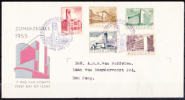 FDC E21 Zomerzegels 1955 getypt adres met open klep