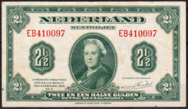 Nederland 2½ Gulden bankbiljet Wilhelmina 1943 NR 14  kwaliteit ZF+