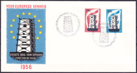 FDC E27  ''Europazegels 1956'' ONBESCHREVEN met OPEN klep