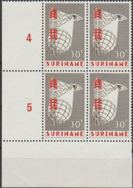 Plaatfout Suriname 461 PM in blok van 4 Postfris