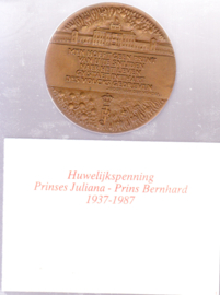 Huwelijkspenning 50MM Brons Prinses Juiana en Prins bernhard