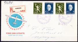 FDC E18 Nationaal luchtvaartfonds 1954 Beschreven met open klep en dubbel frankering