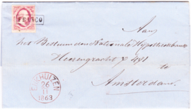 NVPH 2 op complete vouwbrief verzonden vanuit Enkhuizen 26-11-1863