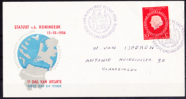 FDC E20 Statuut v.h. Koninkrijk 1954 Beschreven met open klep