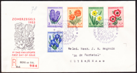 FDC E13 Zomerzegels 1953 Getypt met open klep