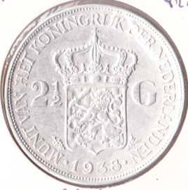 2,50 gulden zilver 1938a Koningin Wilhelmina  ZF+/P