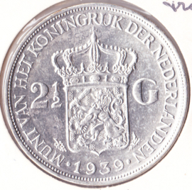 2,50 gulden zilver 1939 Koningin Wilhelmina  Pracht