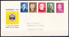 FDC E16 ''Zomerzegels 1954'' Getypt adres met open klep