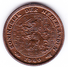 Halve cent 1940 Koningin Wilhelmina   (Pracht)
