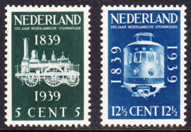 NVPH 325-326 100 jaar spoorwegen Nederland 1939 Postfris Cataloguswaarde 25.00