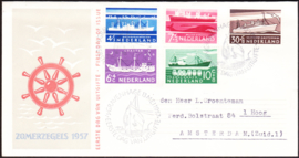 FDC E29  Zomerzegels 1957 Getypt met open klep