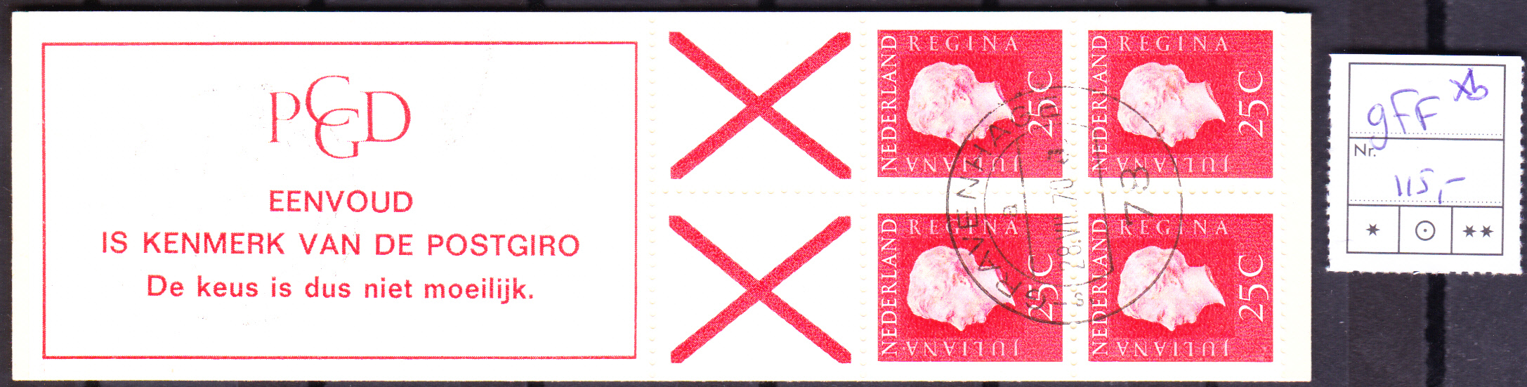 Postzegelboekje  9FF xb Gestempeld Cataloguswaarde 115,00