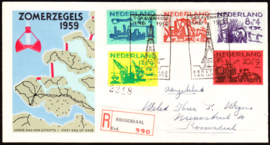 FDC E38  Zomerzegels 1959 Beschreven met dichte klep