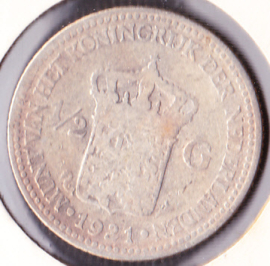 Nederland ½ gulden Zilver 1921 Koningin Wilhelmina F