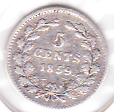 5 cent 1859 Koning Willem III    (Zeer Fraai )