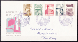 FDC E21 Zomerzegels 1955 geschreven adres met open klep