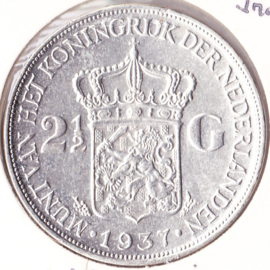 2,50 gulden zilver 1937 Koningin Wilhelmina  Pracht++