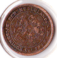 Halve cent 1916 Koningin Wilhelmina   (Zf)