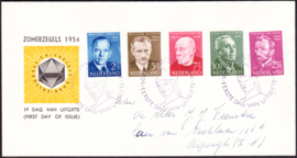 FDC E16 ''Zomerzegels 1954'' Beschreven met gesloten klep