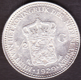 Nederland ½ gulden Zilver 1929a Koningin Wilhelmina ZF