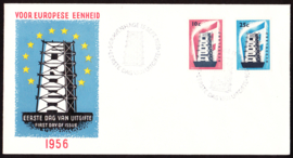 FDC E27  ''Europazegels 1956'' ONBESCHREVEN met OPEN klep