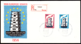 FDC E27 ''Europazegels 1956''  Uitgegumd adres met open klep