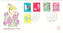 FDC E41  ''Kinderpostzegels 1959'' ONBESCHREVEN met OPEN klep