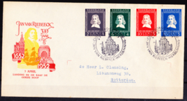 FDC E7(a) Jan van Riebeeck Culemborg editie met vignet 1952  beschreven met open klep