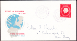 FDC E20 Statuut v.h. Koninkrijk 1954 Cover met watermerkpapier!